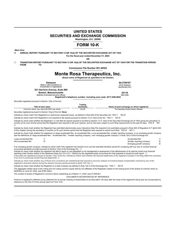 Vorschaubild Monte Rosa Therapeutics 10-K Jahresbericht 2024