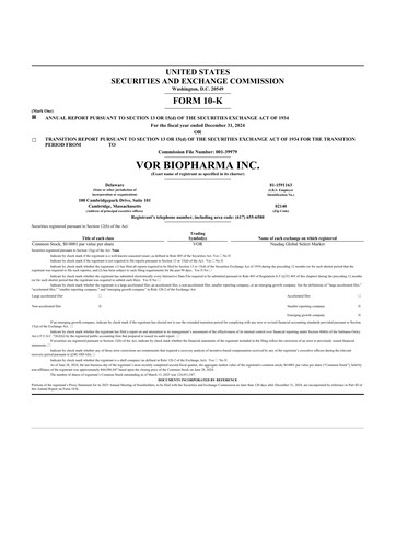 Thumbnail Vor Biopharma 10-K Annual Report 2024