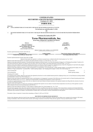 Vorschaubild Terns Pharmaceuticals 10-K Jahresbericht 2024