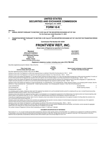 Miniature FrontView REIT 10-K Rapport annuel 2024