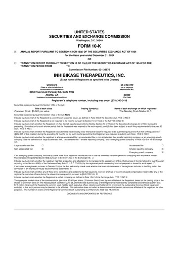 Thumbnail Inhibikase Therapeutics 10-K Annual Report 2024