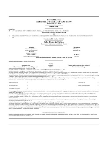 Thumbnail Soho House & Co 10-K Annual Report 2024