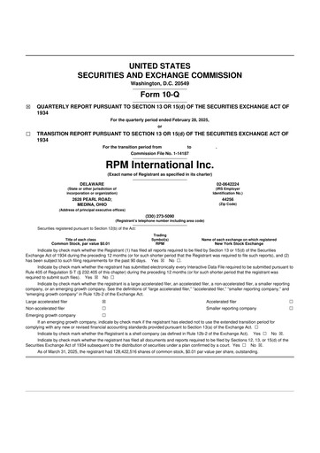 Thumbnail RPM International
 10-Q Quarterly Report FY2025 