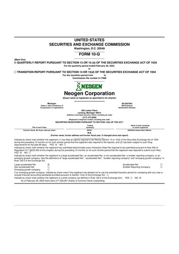 Thumbnail Neogen 10-Q Quarterly Report FY2025 