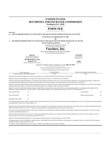 Miniature Vaccinex 10-K Rapport annuel 2024