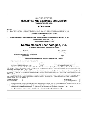 Miniature Kestra Medical Technologies 10-Q Rapport trimestriel 2025 