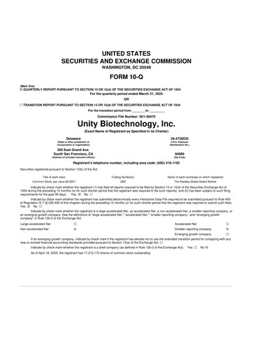 Vorschaubild Unity Biotechnology
 10-Q Quartalsbericht 2025 