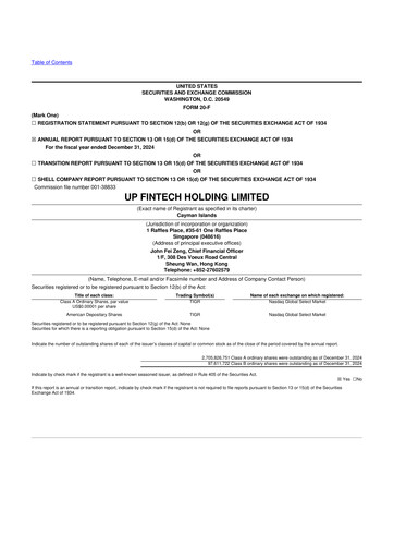 Thumbnail UP Fintech (Tiger Brokers) 20-F Annual Report 2024