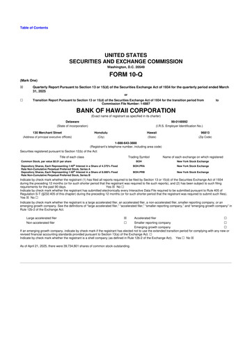 Thumbnail Bank of Hawaii
 10-Q Quarterly Report FY2025 
