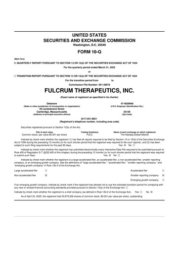 Miniature Fulcrum Therapeutics 10-Q Rapport trimestriel 2025 