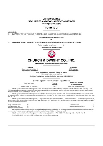 Thumbnail Church & Dwight
 10-Q Quarterly Report FY2025 