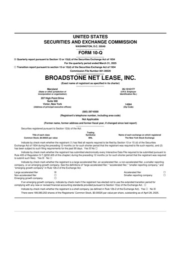 Thumbnail Broadstone Net Lease 10-Q Quarterly Report FY2025 