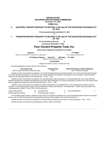 Thumbnail Four Corners Property Trust 10-Q Quarterly Report FY2025 