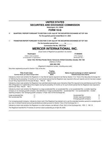 Vorschaubild Mercer International 10-Q Quartalsbericht 2025 