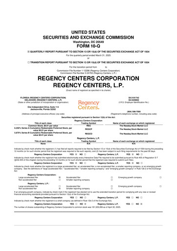 Thumbnail Regency Centers
 10-Q Quarterly Report FY2025 