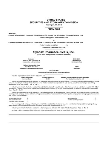 Thumbnail Syndax Pharmaceuticals 10-Q Quarterly Report FY 