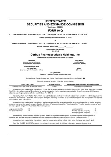 Vorschaubild Corbus Pharmaceuticals
 10-Q Quartalsbericht 2025 