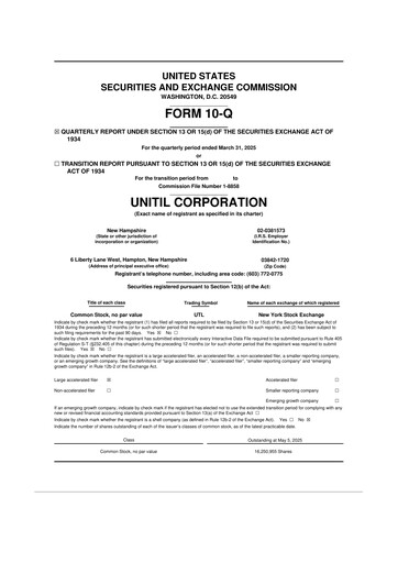 Miniature Unitil Corporation
 10-Q Rapport trimestriel 2025 