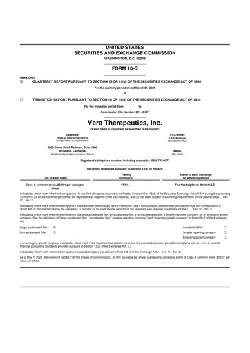 Miniature Vera Therapeutics 10-Q Rapport trimestriel 2025 