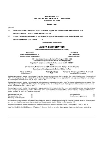 Thumbnail Avista
 10-Q Quarterly Report FY 