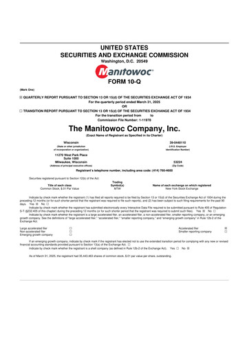 Thumbnail The Manitowoc Company
 10-Q Quarterly Report FY2025 