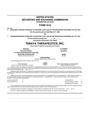 Miniature Tenaya Therapeutics 10-Q Rapport trimestriel 2025 