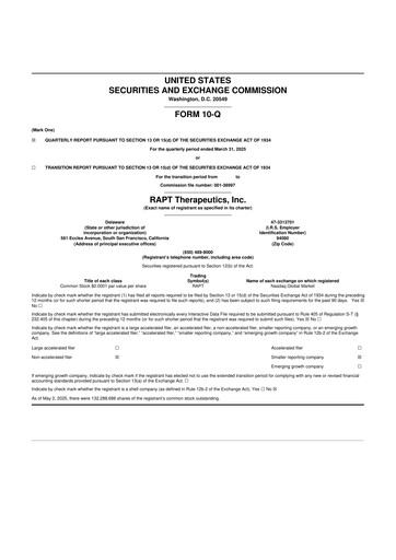 Thumbnail RAPT Therapeutics 10-Q Quarterly Report FY2025 