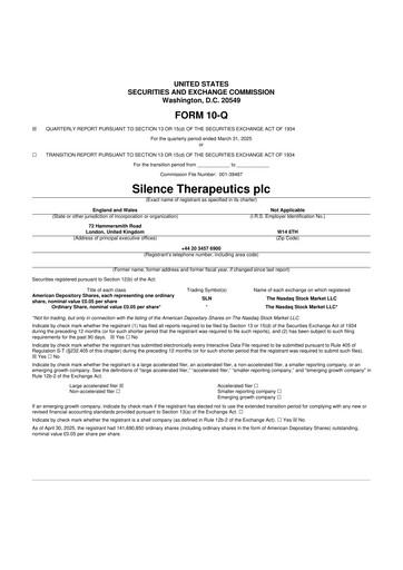Vorschaubild Silence Therapeutics 10-Q Quartalsbericht  