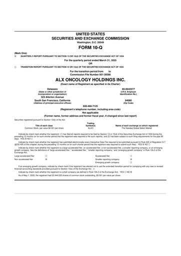 Vorschaubild ALX Oncology 10-Q Quartalsbericht  
