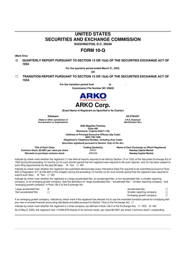 Thumbnail ARKO Corp. 10-Q Quarterly Report FY2025 