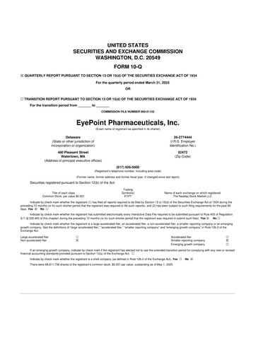 Thumbnail EyePoint Pharmaceuticals
 10-Q Quarterly Report FY 