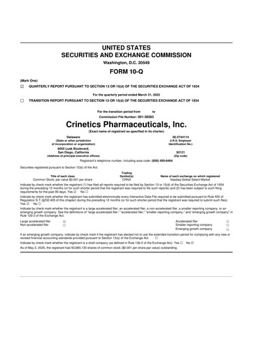 Thumbnail Crinetics Pharmaceuticals 10-Q Quarterly Report FY 