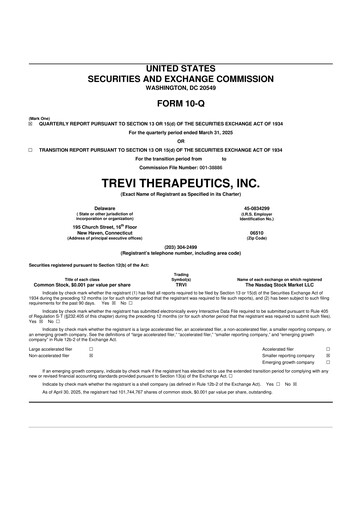 Thumbnail Trevi Therapeutics 10-Q Quarterly Report FY 