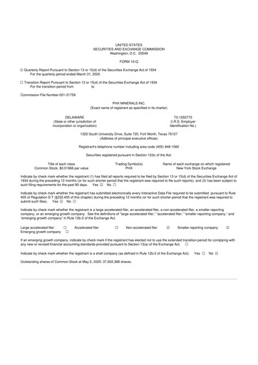 Thumbnail PHX Minerals 10-Q Quarterly Report FY2025 