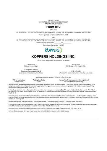 Vorschaubild Koppers Holdings 10-Q Quartalsbericht 2025 
