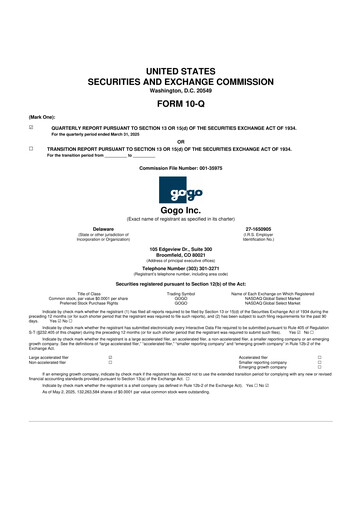 Vorschaubild Gogo Inflight Internet
 10-Q Quartalsbericht 2025 