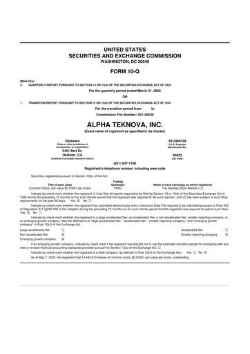Thumbnail Alpha Teknova 10-Q Quarterly Report FY2025 