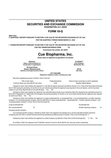 Vorschaubild Cue Biopharma 10-Q Quartalsbericht 2025 