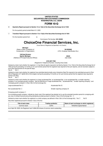 Vorschaubild ChoiceOne Financial Services 10-Q Quartalsbericht 2025 