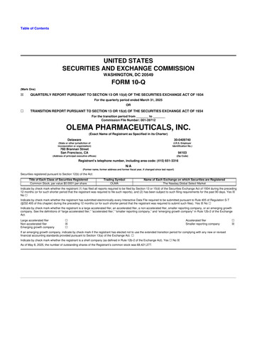 Thumbnail Olema Pharmaceuticals 10-Q Quarterly Report FY 