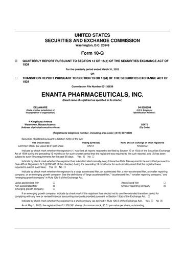 Thumbnail Enanta Pharmaceuticals
 10-Q Quarterly Report FY2025 