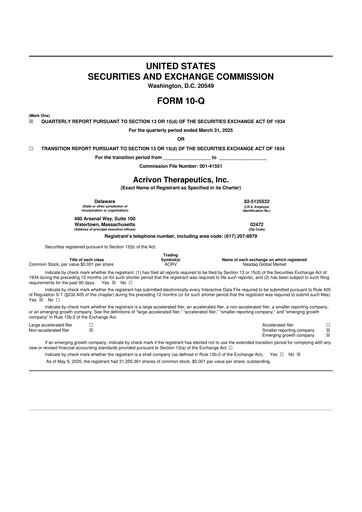 Vorschaubild Acrivon Therapeutics 10-Q Quartalsbericht  