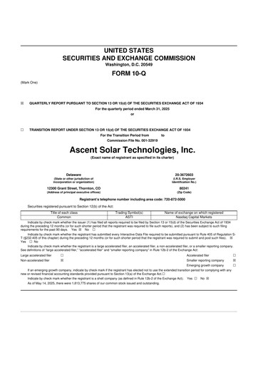 Thumbnail Ascent Solar Technologies 10-Q Quarterly Report FY 