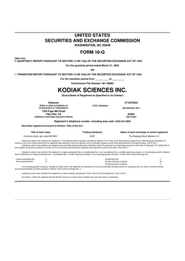 Miniature Kodiak Sciences
 10-Q Rapport trimestriel  