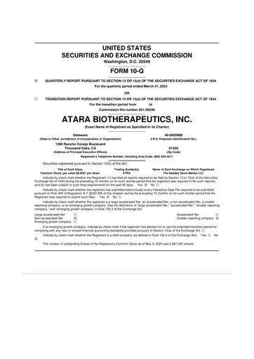 Miniature Atara Biotherapeutics 10-Q Rapport trimestriel  
