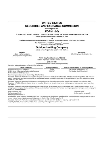 Thumbnail Outdoor Holding Company
 10-Q Quarterly Report FY 