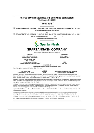 Miniature SpartanNash
 10-Q Rapport trimestriel 2025 
