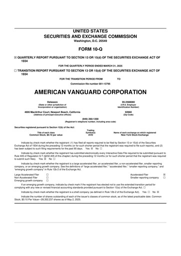 Thumbnail American Vanguard 10-Q Quarterly Report FY 