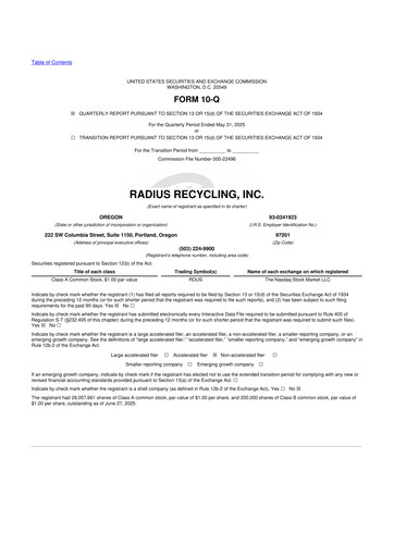 Thumbnail Radius Recycling 10-Q Quarterly Report FY2025 