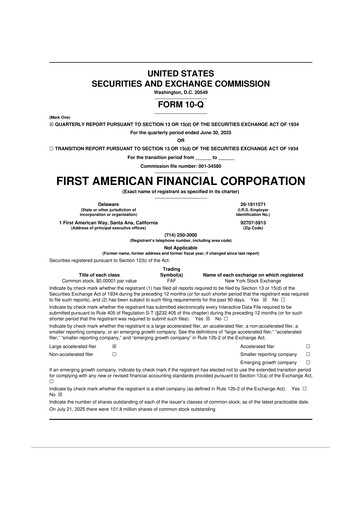 Miniature First American Financial Corporation 10-Q Rapport trimestriel 2025 
